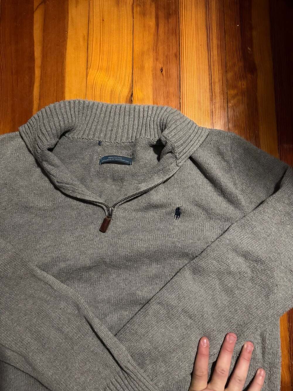 Polo Ralph Lauren Men's Grey 1/4 Zip 100% Cotton Mock Neck Sweater